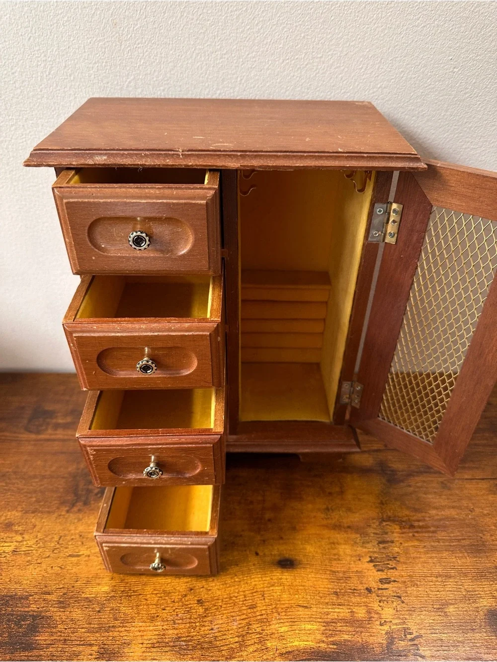 Vintage London Leather Musical Wooden Mini Armoire Jewelry Box! W5